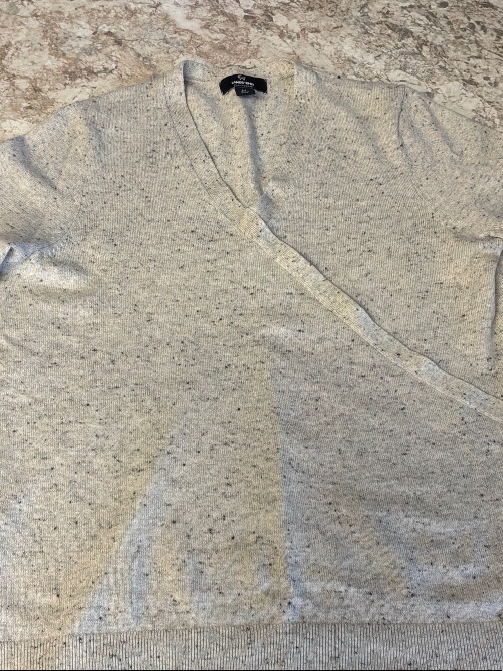Lands' End Light Gray Speckled Wrap-Front Sweater